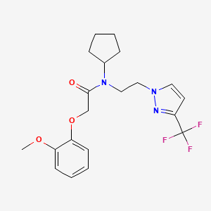 molecular formula C20H24F3N3O3 B12254300 N-cyclopentyl-2-(2-methoxyphenoxy)-N-{2-[3-(trifluoromethyl)-1H-pyrazol-1-yl]ethyl}acetamide 