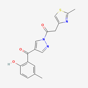 molecular formula C17H15N3O3S B1225437 1-[4-[(2-Hydroxy-5-methylphenyl)-oxomethyl]-1-pyrazolyl]-2-(2-methyl-4-thiazolyl)ethanone 