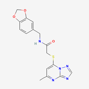 molecular formula C16H15N5O3S B12254538 N-(1,3-benzodioxol-5-ylmethyl)-2-[(5-methyl[1,2,4]triazolo[1,5-a]pyrimidin-7-yl)sulfanyl]acetamide 
