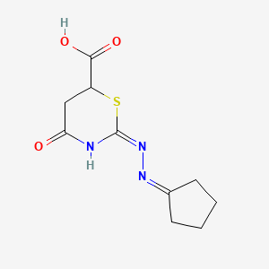 molecular formula C10H13N3O3S B12254607 (2E)-2-(cyclopentylidenehydrazinylidene)-4-oxo-1,3-thiazinane-6-carboxylic acid 