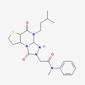 molecular formula C21H29N5O3S B12254609 N-methyl-2-[8-(3-methylbutyl)-7,12-dioxo-5-thia-1,8,10,11-tetraazatricyclo[7.3.0.0^{2,6}]dodeca-2(6),3,9-trien-11-yl]-N-phenylacetamide 