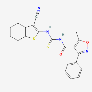molecular formula C21H18N4O2S2 B1225465 N-[(3-cyano-4,5,6,7-tetrahydro-1-benzothiophen-2-yl)carbamothioyl]-5-methyl-3-phenyl-1,2-oxazole-4-carboxamide 