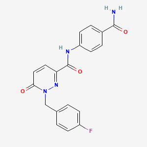 molecular formula C19H15FN4O3 B12254670 N-(4-carbamoylphenyl)-1-(4-fluorobenzyl)-6-oxo-1,6-dihydropyridazine-3-carboxamide 