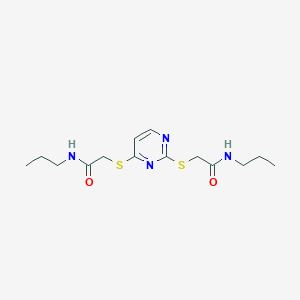 molecular formula C14H22N4O2S2 B12254911 N-propyl-2-[(2-{[(propylcarbamoyl)methyl]sulfanyl}pyrimidin-4-yl)sulfanyl]acetamide 