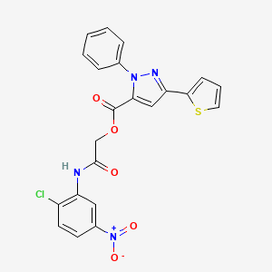 molecular formula C22H15ClN4O5S B1225499 2-Phenyl-5-thiophen-2-yl-3-pyrazolecarboxylic acid [2-(2-chloro-5-nitroanilino)-2-oxoethyl] ester 