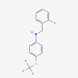 molecular formula C14H11F4NS B12255022 N-[(2-fluorophenyl)methyl]-4-[(trifluoromethyl)sulfanyl]aniline 