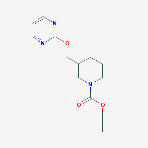 molecular formula C15H23N3O3 B12255029 tert-Butyl 3-((pyrimidin-2-yloxy)methyl)piperidine-1-carboxylate 