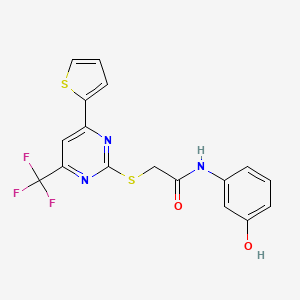 molecular formula C17H12F3N3O2S2 B12255143 N-(3-hydroxyphenyl)-2-{[4-(thiophen-2-yl)-6-(trifluoromethyl)pyrimidin-2-yl]sulfanyl}acetamide 