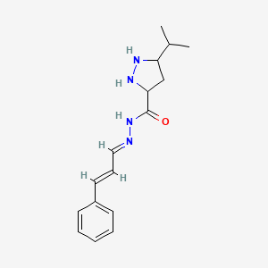 molecular formula C16H22N4O B12255206 N-[(E)-[(E)-3-phenylprop-2-enylidene]amino]-5-propan-2-ylpyrazolidine-3-carboxamide 