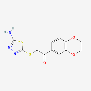 molecular formula C12H11N3O3S2 B12255352 2-[(5-Amino-1,3,4-thiadiazol-2-yl)sulfanyl]-1-(2,3-dihydro-1,4-benzodioxin-6-yl)ethanone 