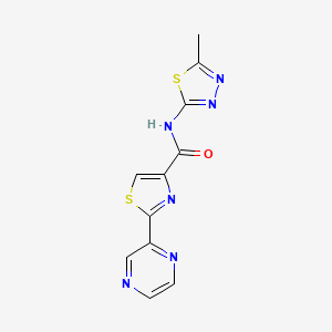 molecular formula C11H8N6OS2 B12255355 N-(5-methyl-1,3,4-thiadiazol-2-yl)-2-(pyrazin-2-yl)thiazole-4-carboxamide 