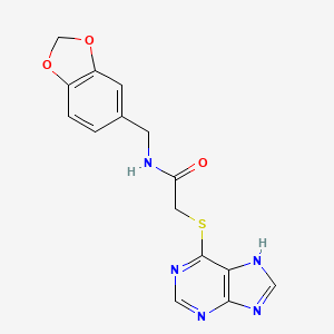 molecular formula C15H13N5O3S B12255451 N-(1,3-benzodioxol-5-ylmethyl)-2-(7H-purin-6-ylsulfanyl)acetamide 
