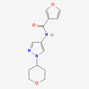 molecular formula C13H15N3O3 B12255456 N-(1-(tetrahydro-2H-pyran-4-yl)-1H-pyrazol-4-yl)furan-3-carboxamide 