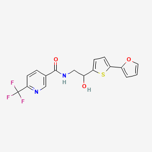 molecular formula C17H13F3N2O3S B12255519 N-{2-[5-(furan-2-yl)thiophen-2-yl]-2-hydroxyethyl}-6-(trifluoromethyl)pyridine-3-carboxamide 
