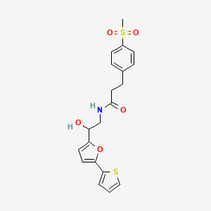 molecular formula C20H21NO5S2 B12255648 N-{2-hydroxy-2-[5-(thiophen-2-yl)furan-2-yl]ethyl}-3-(4-methanesulfonylphenyl)propanamide 