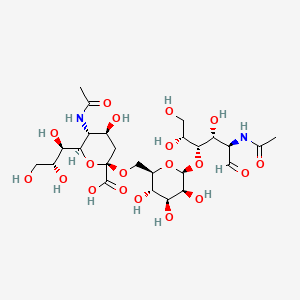 molecular formula C25H42N2O19 B1225573 (2R,4S,5R,6R)-5-acetamido-2-[[(2R,3S,4S,5S,6S)-6-[(2R,3S,4R,5R)-5-acetamido-1,2,4-trihydroxy-6-oxohexan-3-yl]oxy-3,4,5-trihydroxyoxan-2-yl]methoxy]-4-hydroxy-6-[(1R,2R)-1,2,3-trihydroxypropyl]oxane-2-carboxylic acid CAS No. 125366-24-7