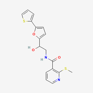molecular formula C17H16N2O3S2 B12255734 N-{2-hydroxy-2-[5-(thiophen-2-yl)furan-2-yl]ethyl}-2-(methylsulfanyl)pyridine-3-carboxamide 