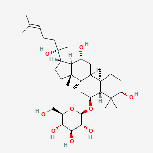 molecular formula C36H62O9 B1225574 (2R,3R,4S,5S,6R)-2-[[(3S,5R,6S,8R,10R,12R,14R,17S)-3,12-dihydroxy-17-[(2S)-2-hydroxy-6-methylhept-5-en-2-yl]-4,4,8,10,14-pentamethyl-2,3,5,6,7,9,11,12,13,15,16,17-dodecahydro-1H-cyclopenta[a]phenanthren-6-yl]oxy]-6-(hydroxymethyl)oxane-3,4,5-triol 