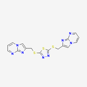 molecular formula C16H12N8S3 B12255767 Bis[({imidazo[1,2-a]pyrimidin-2-yl}methyl)sulfanyl]-1,3,4-thiadiazole 