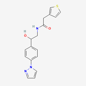 molecular formula C17H17N3O2S B12255836 N-{2-hydroxy-2-[4-(1H-pyrazol-1-yl)phenyl]ethyl}-2-(thiophen-3-yl)acetamide 