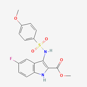 molecular formula C17H15FN2O5S B1225587 5-fluoro-3-[(4-methoxyphenyl)sulfonylamino]-1H-indole-2-carboxylic acid methyl ester 