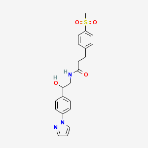molecular formula C21H23N3O4S B12256038 N-{2-hydroxy-2-[4-(1H-pyrazol-1-yl)phenyl]ethyl}-3-(4-methanesulfonylphenyl)propanamide 