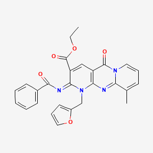 molecular formula C27H22N4O5 B1225606 ethyl 6-benzoylimino-7-(furan-2-ylmethyl)-11-methyl-2-oxo-1,7,9-triazatricyclo[8.4.0.03,8]tetradeca-3(8),4,9,11,13-pentaene-5-carboxylate 