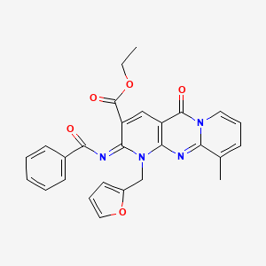 molecular formula C27H22N4O5 B1225606 2-Benzoylimino-1-(2-furanylmethyl)-10-methyl-5-oxo-3-dipyrido[3,4-c:1',2'-f]pyrimidinecarboxylic acid ethyl ester 