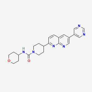 molecular formula C23H26N6O2 B12256109 N-(oxan-4-yl)-4-[6-(pyrimidin-5-yl)-1,8-naphthyridin-2-yl]piperidine-1-carboxamide 