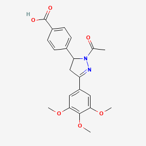 molecular formula C21H22N2O6 B12256153 4-[1-acetyl-3-(3,4,5-trimethoxyphenyl)-4,5-dihydro-1H-pyrazol-5-yl]benzoic acid 