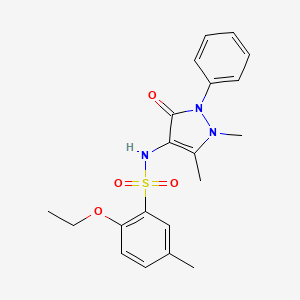 molecular formula C20H23N3O4S B12256189 N-(1,5-dimethyl-3-oxo-2-phenyl-2,3-dihydro-1H-pyrazol-4-yl)-2-ethoxy-5-methylbenzene-1-sulfonamide 