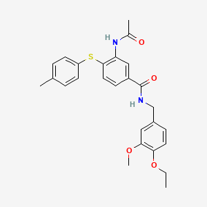 3-acetamido-N-[(4-ethoxy-3-methoxyphenyl)methyl]-4-[(4-methylphenyl)thio]benzamide