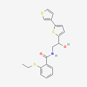molecular formula C19H19NO2S3 B12256235 N-(2-{[2,3'-bithiophene]-5-yl}-2-hydroxyethyl)-2-(ethylsulfanyl)benzamide 