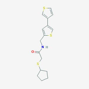 molecular formula C16H19NOS3 B12256258 N-({[3,3'-bithiophene]-5-yl}methyl)-2-(cyclopentylsulfanyl)acetamide 