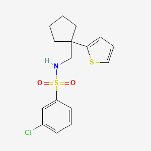 molecular formula C16H18ClNO2S2 B12256270 3-chloro-N-((1-(thiophen-2-yl)cyclopentyl)methyl)benzenesulfonamide 