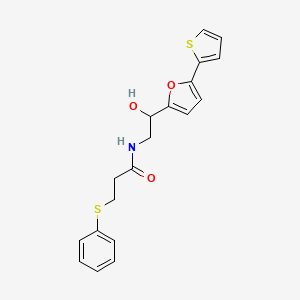 molecular formula C19H19NO3S2 B12256426 N-{2-hydroxy-2-[5-(thiophen-2-yl)furan-2-yl]ethyl}-3-(phenylsulfanyl)propanamide 