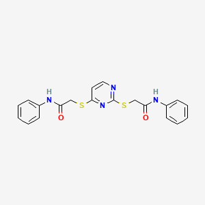 molecular formula C20H18N4O2S2 B12256507 N-Phenyl-2-[(2-{[(phenylcarbamoyl)methyl]sulfanyl}pyrimidin-4-YL)sulfanyl]acetamide 