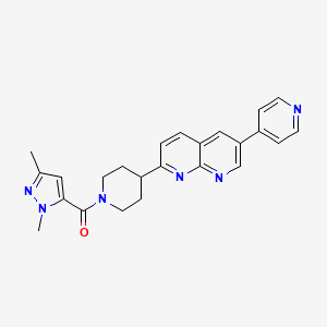molecular formula C24H24N6O B12256688 2-[1-(1,3-dimethyl-1H-pyrazole-5-carbonyl)piperidin-4-yl]-6-(pyridin-4-yl)-1,8-naphthyridine 