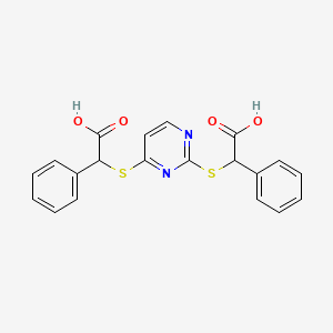 molecular formula C20H16N2O4S2 B12256697 2-[(2-{[Carboxy(phenyl)methyl]sulfanyl}pyrimidin-4-yl)sulfanyl]-2-phenylacetic acid 