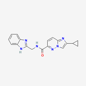 molecular formula C18H16N6O B12256728 N-[(1H-1,3-benzodiazol-2-yl)methyl]-2-cyclopropylimidazo[1,2-b]pyridazine-6-carboxamide 