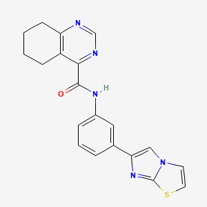 molecular formula C20H17N5OS B12256775 N-(3-{imidazo[2,1-b][1,3]thiazol-6-yl}phenyl)-5,6,7,8-tetrahydroquinazoline-4-carboxamide 