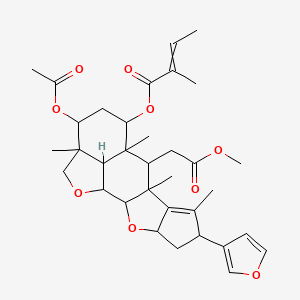 molecular formula C34H44O9 B1225690 [14-Acetyloxy-6-(furan-3-yl)-10-(2-methoxy-2-oxoethyl)-7,9,11,15-tetramethyl-3,17-dioxapentacyclo[9.6.1.02,9.04,8.015,18]octadec-7-en-12-yl] 2-methylbut-2-enoate 