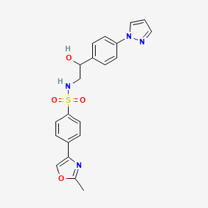 molecular formula C21H20N4O4S B12257140 N-{2-hydroxy-2-[4-(1H-pyrazol-1-yl)phenyl]ethyl}-4-(2-methyl-1,3-oxazol-4-yl)benzene-1-sulfonamide 