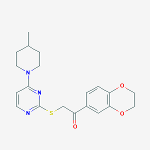 molecular formula C20H23N3O3S B12257183 1-(2,3-Dihydro-1,4-benzodioxin-6-yl)-2-{[4-(4-methylpiperidin-1-yl)pyrimidin-2-yl]sulfanyl}ethanone 