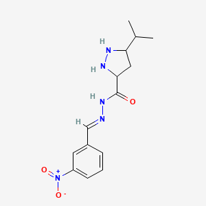 molecular formula C14H19N5O3 B12257208 N-[(E)-(3-nitrophenyl)methylideneamino]-5-propan-2-ylpyrazolidine-3-carboxamide 