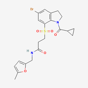 molecular formula C21H23BrN2O5S B1225742 3-[[5-bromo-1-[cyclopropyl(oxo)methyl]-2,3-dihydroindol-7-yl]sulfonyl]-N-[(5-methyl-2-furanyl)methyl]propanamide 