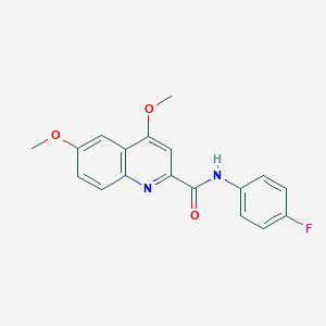 molecular formula C18H15FN2O3 B12257428 N-(4-fluorophenyl)-4,6-dimethoxyquinoline-2-carboxamide 