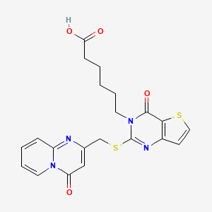 molecular formula C21H20N4O4S2 B1225749 6-[4-Oxo-2-[(4-oxo-2-pyrido[1,2-a]pyrimidinyl)methylthio]-3-thieno[3,2-d]pyrimidinyl]hexanoic acid 
