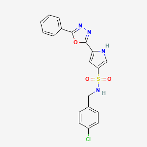 molecular formula C19H15ClN4O3S B12257522 N-[(4-Chlorophenyl)methyl]-5-(5-phenyl-1,3,4-oxadiazol-2-YL)-1H-pyrrole-3-sulfonamide 