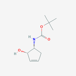 molecular formula C10H17NO3 B122577 Carbamic acid, (2-hydroxy-3-cyclopenten-1-yl)-, 1,1-dimethylethyl ester, cis- CAS No. 144019-37-4